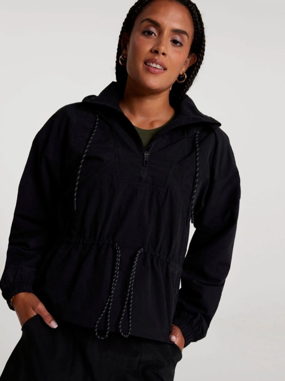 Women's Black Utility Anorak Pullover Jacket